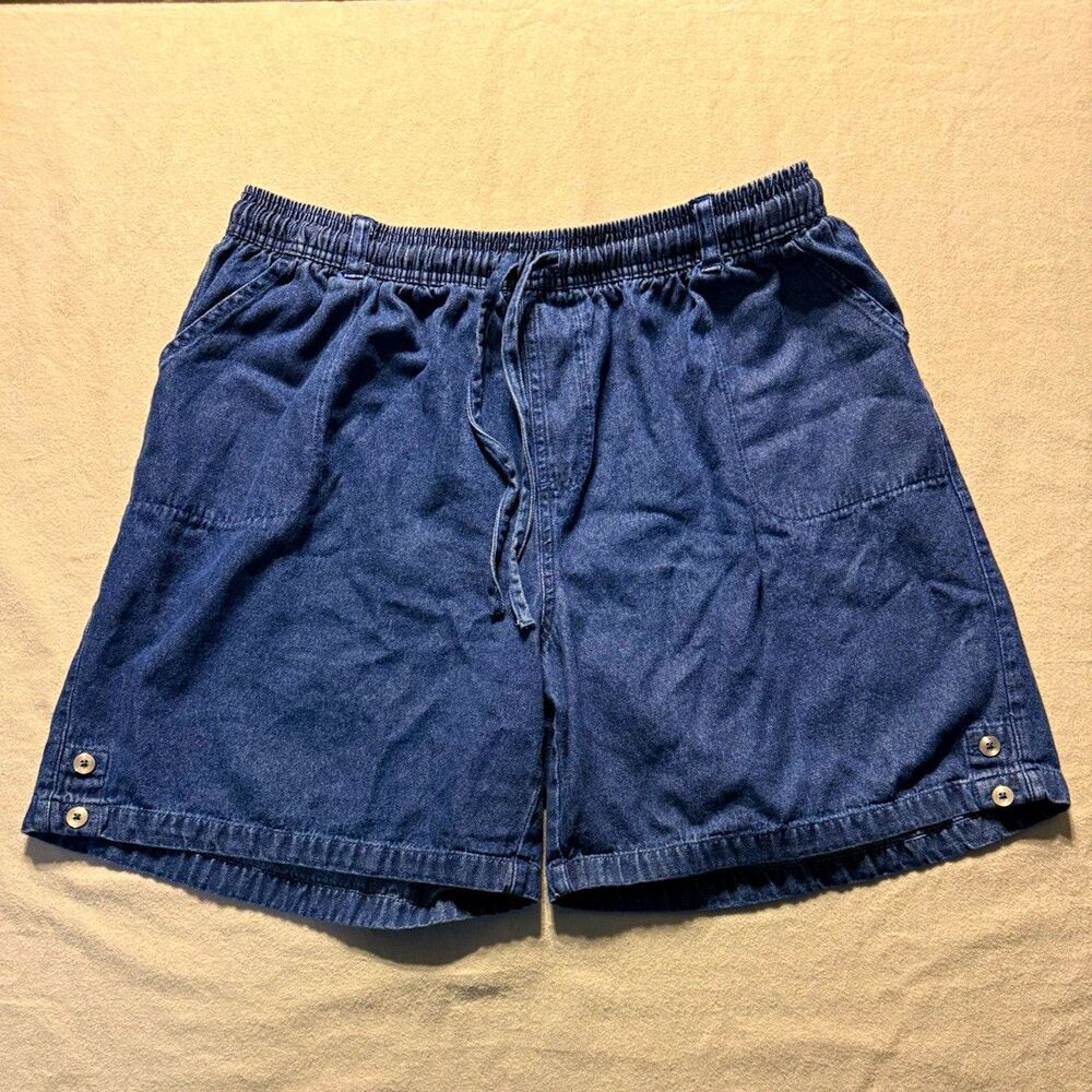Karen Scott Women’s Blue Chambray Cotton Shorts 1X Drawstring Elastic Waist